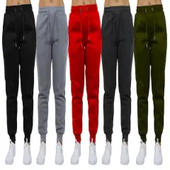 Galaxy by Harvic Women's Relaxed Fit Fleece-Lined Jogger Sweatpants 5 Pack Black/Charcoal/Olive/Red/Heather Gray