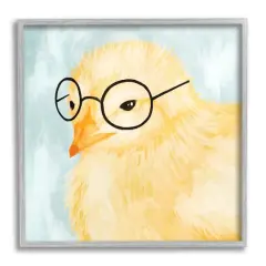 Stupell Industries Easter Chick Yellow Bird Black Glasses Animal Portrait Framed Giclee Art Gray