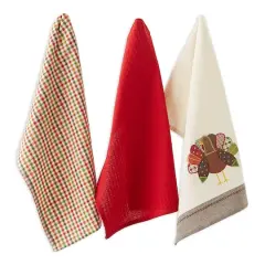 DII&reg; Assorted Fall Turkey Embroidered Dishtowel Set