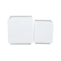White Modern Planter, Set of 2" 14", 10"