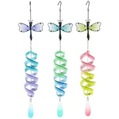 25" Multicolor Dragonfly Swirl Metal Wind Spinner Windchime Set