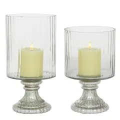 Set of 2 Clear Glass Vintage Hurricane Lamp, 10", 12"