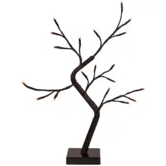15" LED Lighted Black Weeping Halloween Twig Tree, Orange Lights