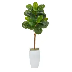 45" Fiddle Leaf Tree in White Metal Planter