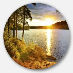 Designart - Beautiful View of Sunset over Lake' Disc Landscape Metal Circle Wall Art