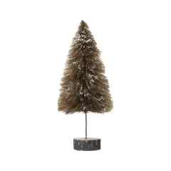 Hello Honey&reg; 15" Sisal Bottle Brush Tree with Wood Slice Base & Snow Finish Mustard