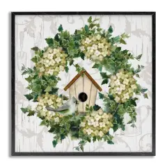 Stupell Industries Spring Birdhouse Wreath Framed Giclee Art Gray