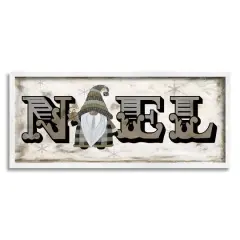 Stupell Industries Vintage Gnome Noel Phrase Framed Giclee Art White
