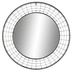 36" Black Industrial Metal Round Wall Mirror