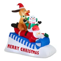 Glitzhome&reg; 6FT Lighted Inflatable Skiing Santa, Snowman & Dog