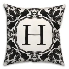 Black & White Monogram Indoor/Outdoor Pillow H