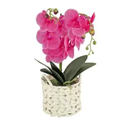 21" Pink Orchid Flower In White Basket Purple