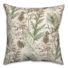 Pinecones & Greenery on White Square Throw Pillow