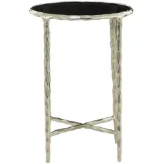 22" Aluminum Accent Table with Shaded Glass Top Silver