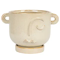 Hello Honey&reg; 8.25" Cream Stoneware Face Planter & Saucer