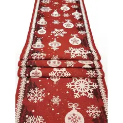 Wizardi 13.75" x 71" Red Christmas Ornaments Table Runner