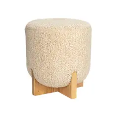Hello Honey&reg; White Boucl&eacute; Fabric Upholstered Ottoman