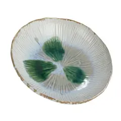 Hello Honey&reg; 11.5" Green & White Stoneware Bowl with Reactive Crackle Glaze