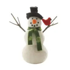 Hello Honey&reg; 7.5" Felt Snowman & Cardinal Figurine