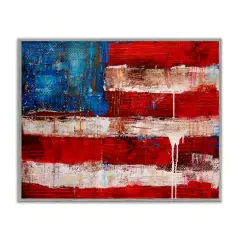 Stupell Industries Rustic United States Flag with Distressed Paint Drip Framed Giclee Art Gray