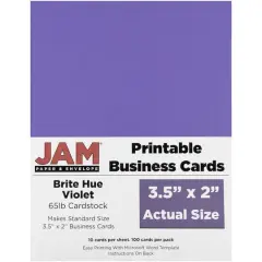 JAM Paper Brite Hue Printable Business Cards, 100ct. Brite Hue Violet