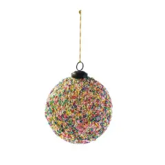 Hello Honey&reg; 4" Multicolor Glass Ball Ornament with Sequins