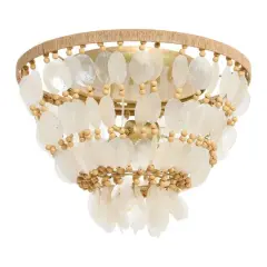 Hello Honey&reg; 15" Round Capiz and Wood Bead Flush Mount Ceiling Light