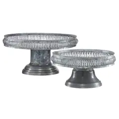 Set of 2 Grey Metal Farmhouse Cake Stand, 16", 12"