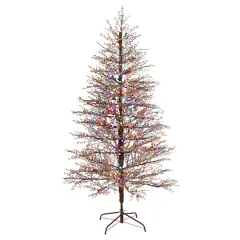 7ft. Pre-Lit Frosted Berry Twig Artificial Christmas Tree, Multicolor Gum Ball LED Lights