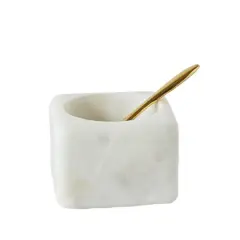 Hello Honey&reg; Square White Marble Bowl & Brass Spoon Set