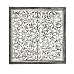 36" White Floral Mango Wood Wall D&eacute;cor