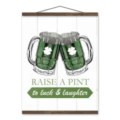A Pint to Luck & Laughter Teak Hanging Canvas