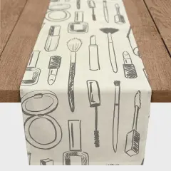 72" Makeup Icons Cotton Twill Table Runner Gray/White