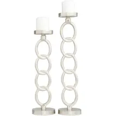 Silver Metal Geometric Candle Holder Set
