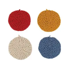 Hello Honey&reg; 8" Red, Blue, Yellow & White Round Cotton Crocheted Pot Holder Set