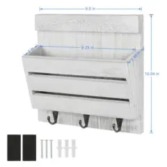 NEX&trade; 10" Rustic White Gray Wood Wall-Mounted Mail & Key Holder Organizer with 3 Key Hooks