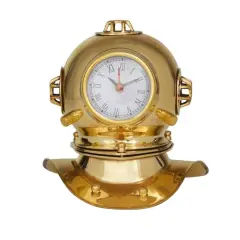 8" Brass Diver Helmet Clock Gold