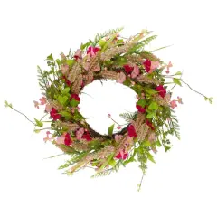 21" Pink Spring Floral Foliage & Berry Twig Wreath