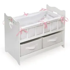 Badger Basket White Rose Doll Crib with Bedding & Two Baskets