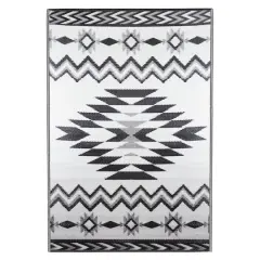 Black & White Aztec Print Rectangular Outdoor Area Rug, 4ft. x 6ft.