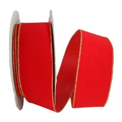 The Ribbon Roll 2.5" x 50yd. Velvet Wired Ribbon Hot Red/Gold