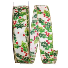 JAM Paper 1.5" x 50yd. Wired Multicolor Holly Ribbon