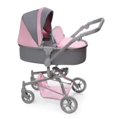 Badger Basket Gray & Pink Daydream Multi-Function Single Doll Pram & Stroller
