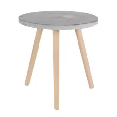 Gray Fiber Clay & Beech Wood Contemporary Accent Table