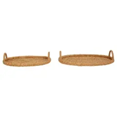 Hello Honey&reg; Decorative Handwoven Oval Seagrass and Rattan Trays with Handles Set