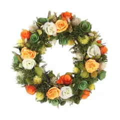 12.5" Orange & White Flowers with Moss & Twig Spring Wreath