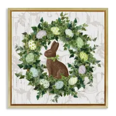 Stupell Industries Spring Easter Egg Wreath Floater Framed Art Gold