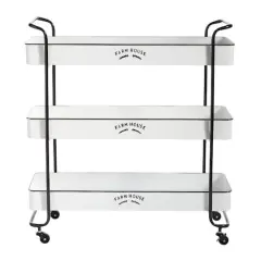 35" White Metal Farmhouse Storage Rolling Cart