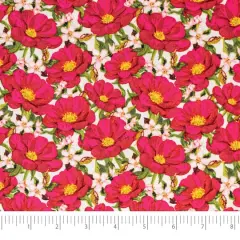 SINGER Pink Flowers on White Cotton Fabric