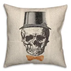 Skull Tophat Newspaper Bowtie Spun Poly Throw Pillow
